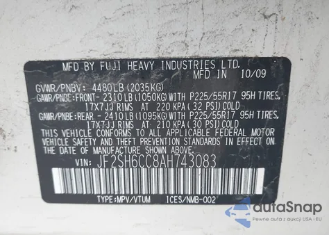 2010 Subaru Forester 2.5X Premium из США, поврежденный, VIN JF2SH6CC8AH743083